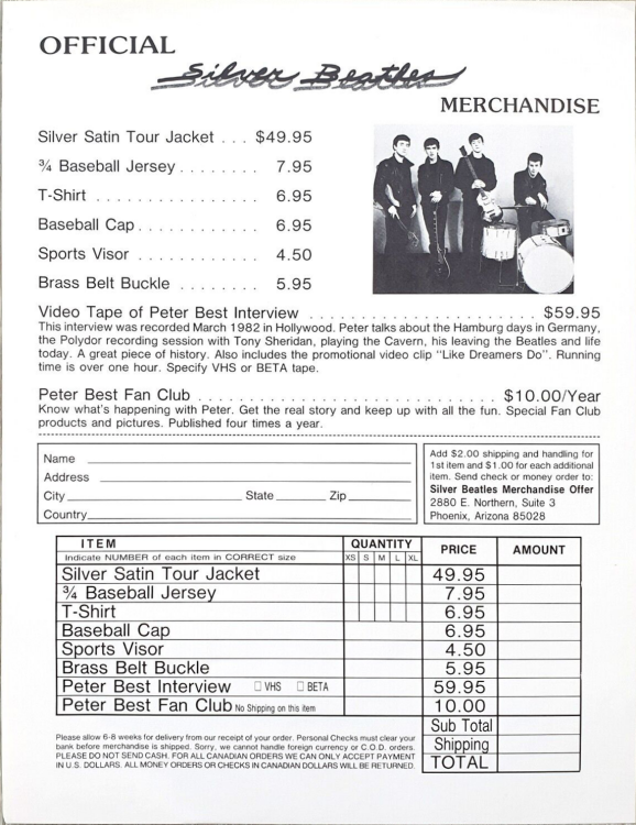 Silver Beatles Order Form